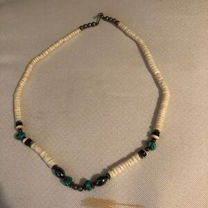 Santo Domingo Turquoise, Puka Shell, & Hematite Necklace-809 $35 or $30 w/offer